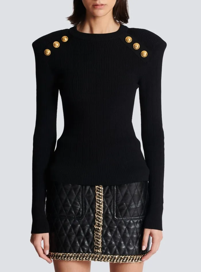 Knit Jumper With Button Details Black Women Balmain Knitwear