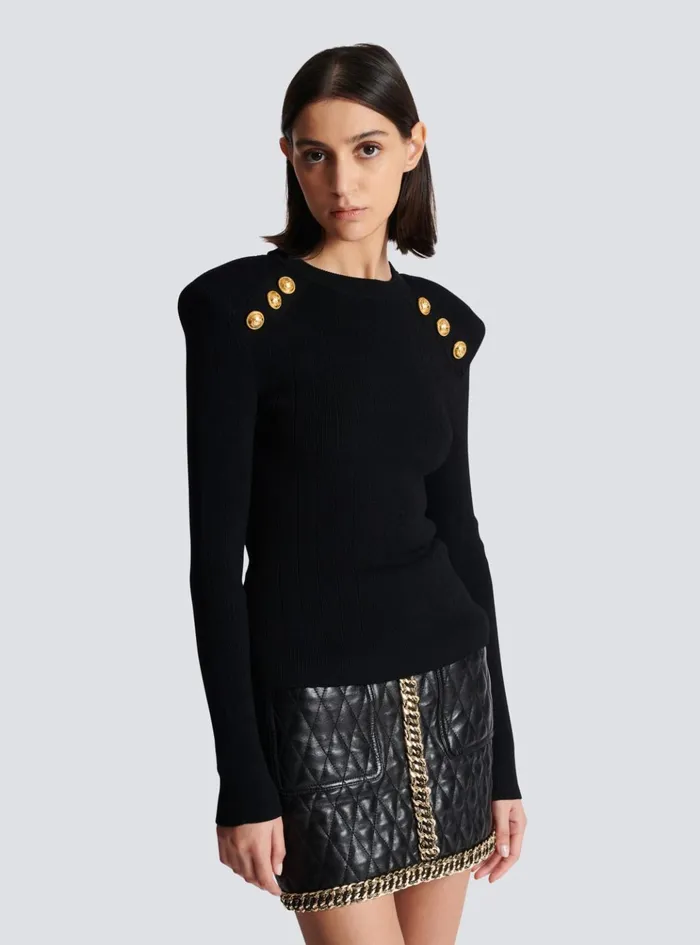 Knit Jumper With Button Details Black Women Balmain Knitwear