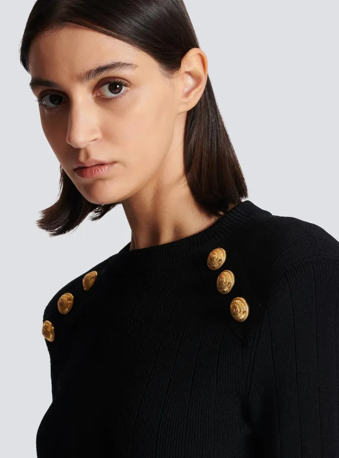 Knit Jumper With Button Details Black Women Balmain Knitwear