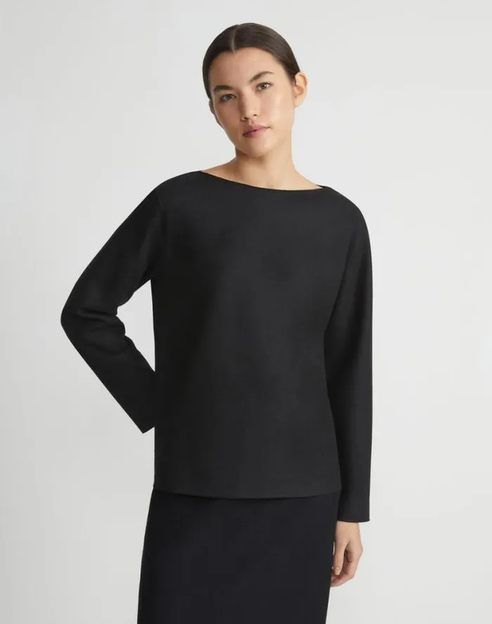 Lafayette 148 New York Boiled WoolCashmere Jersey Bateau Neck Top Black Ready To Wear Tops and Tees