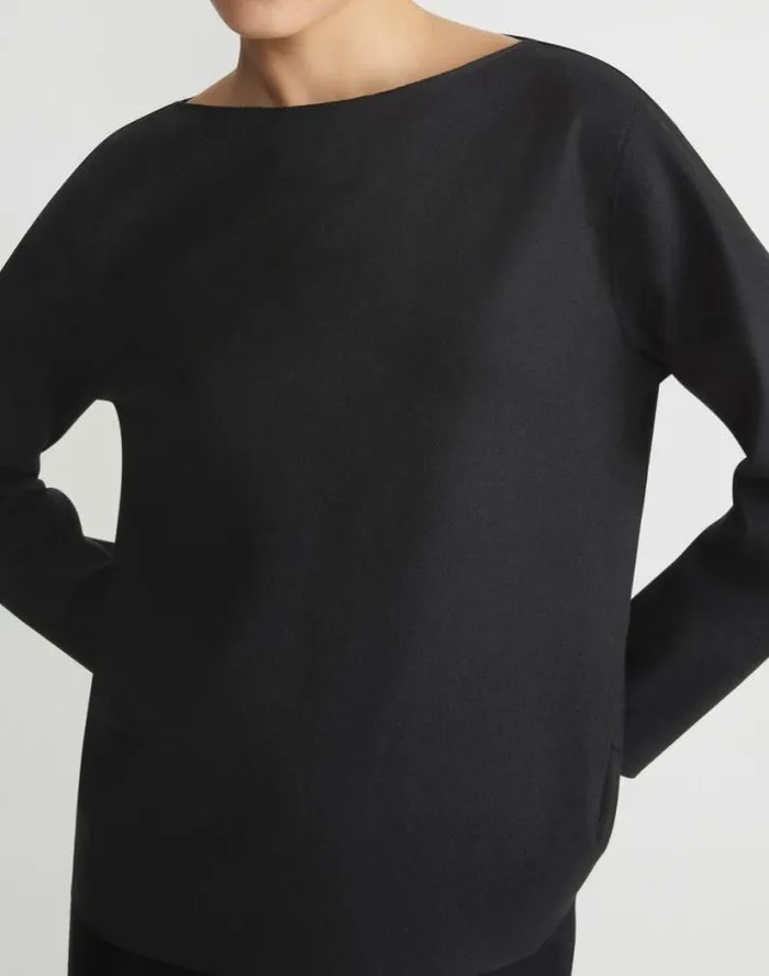 Lafayette 148 New York Boiled WoolCashmere Jersey Bateau Neck Top Black Ready To Wear Tops and Tees