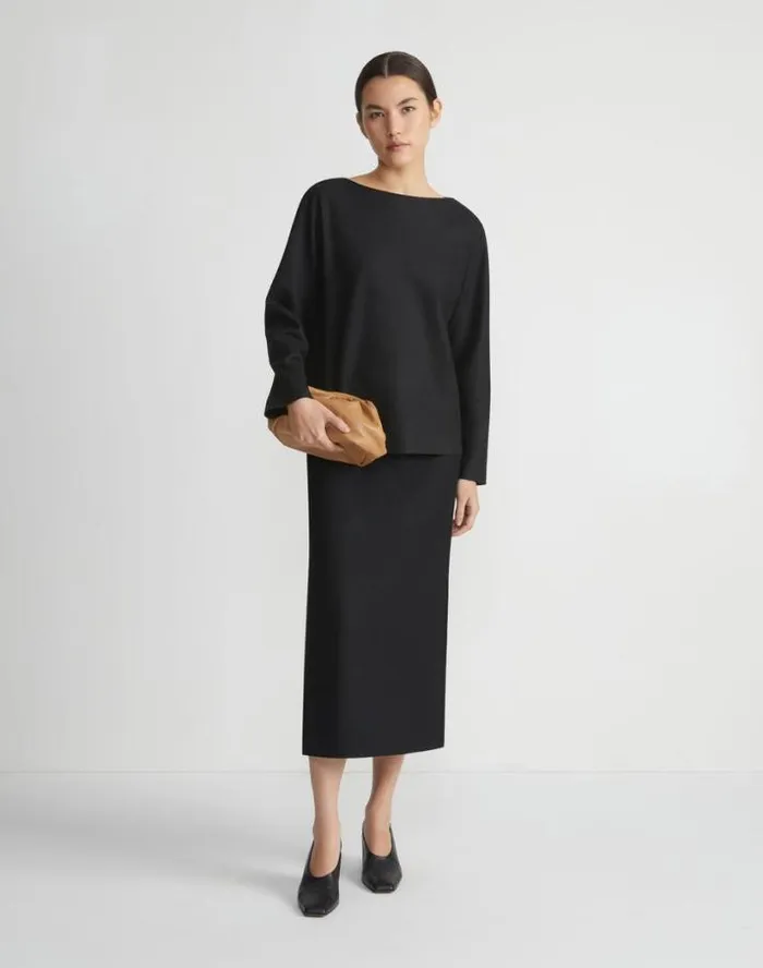 Lafayette 148 New York Boiled WoolCashmere Jersey Bateau Neck Top Black Ready To Wear Tops and Tees