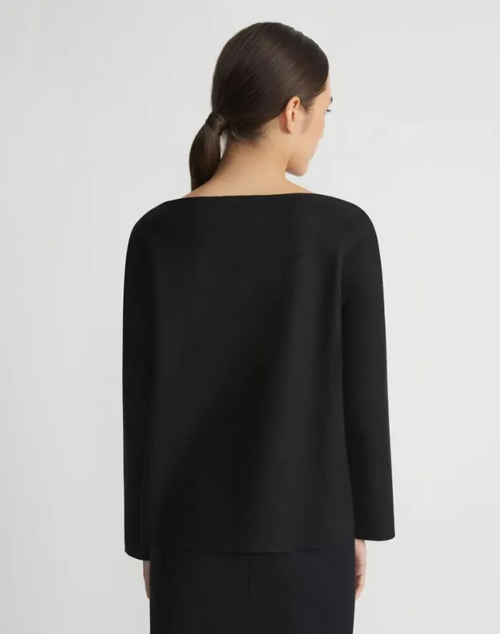 Lafayette 148 New York Boiled WoolCashmere Jersey Bateau Neck Top Black Ready To Wear Tops and Tees