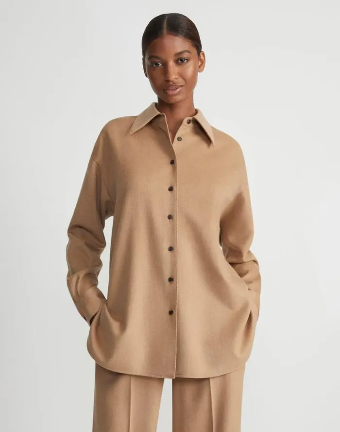 Lafayette 148 New York Camel Hair Drop Shoulder Shirt Jacket Camel Ready To Wear Blouses and Shirts