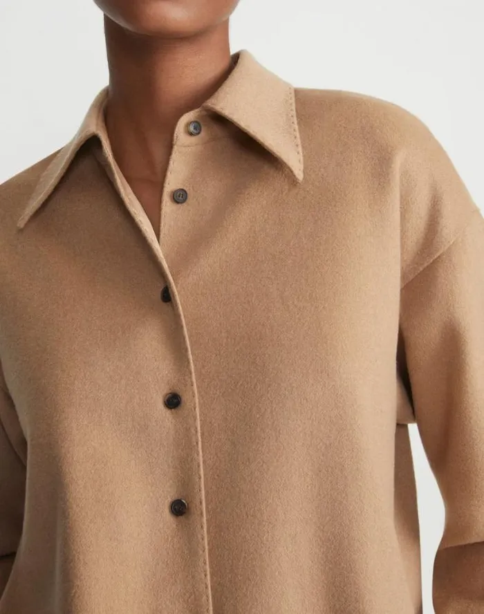 Lafayette 148 New York Camel Hair Drop Shoulder Shirt Jacket Camel Ready To Wear Blouses and Shirts