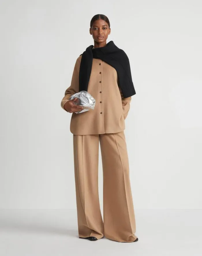 Lafayette 148 New York Camel Hair Drop Shoulder Shirt Jacket Camel Ready To Wear Blouses and Shirts