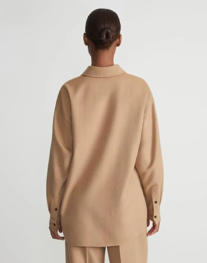 Lafayette 148 New York Camel Hair Drop Shoulder Shirt Jacket Camel Ready To Wear Blouses and Shirts