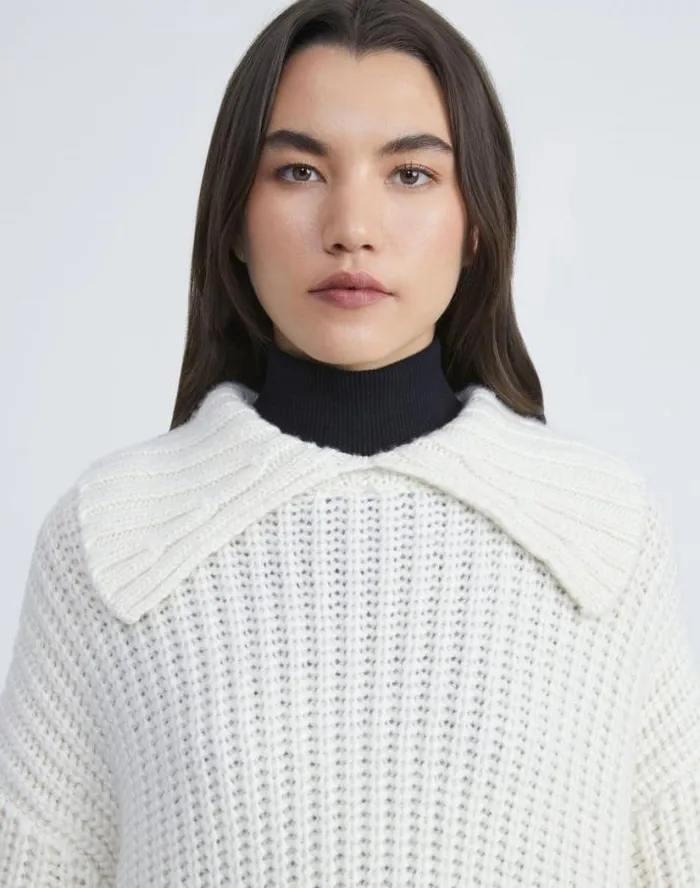 Lafayette 148 New York CashmereSilk Collared Sweater Cloud Ready To Wear Sweaters and Knits