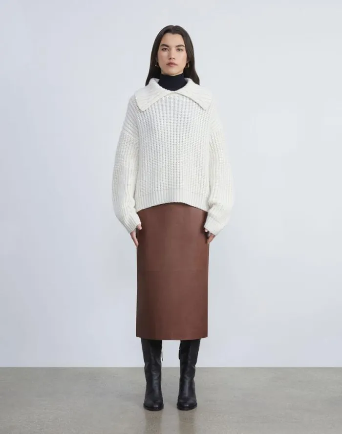 Lafayette 148 New York CashmereSilk Collared Sweater Cloud Ready To Wear Sweaters and Knits