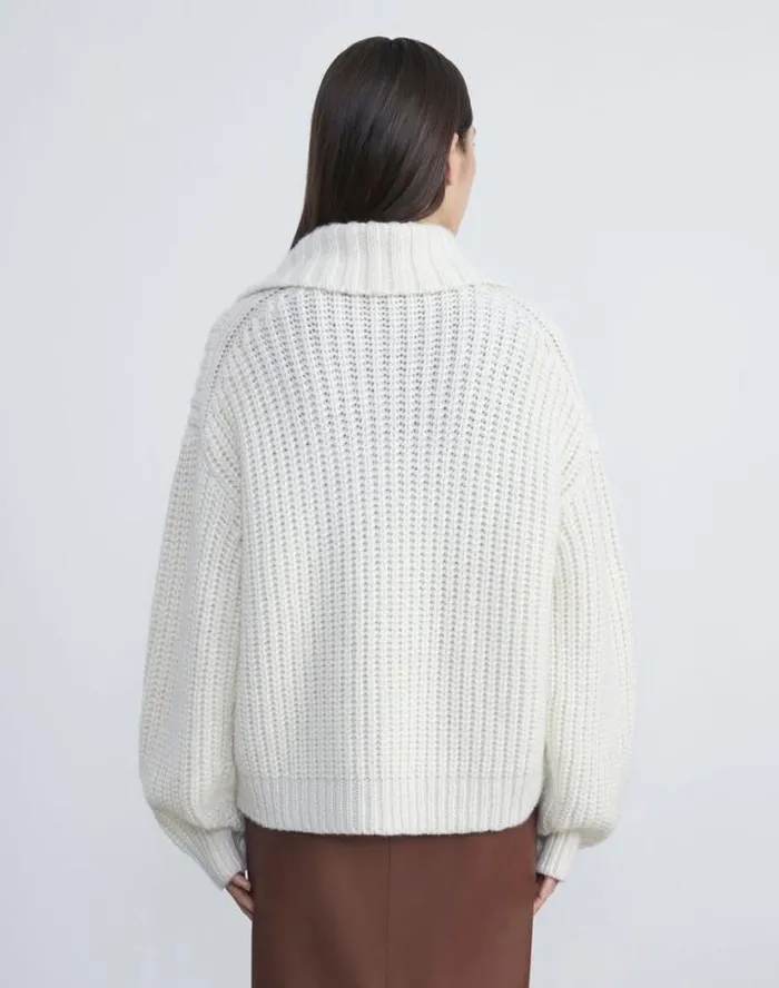 Lafayette 148 New York CashmereSilk Collared Sweater Cloud Ready To Wear Sweaters and Knits