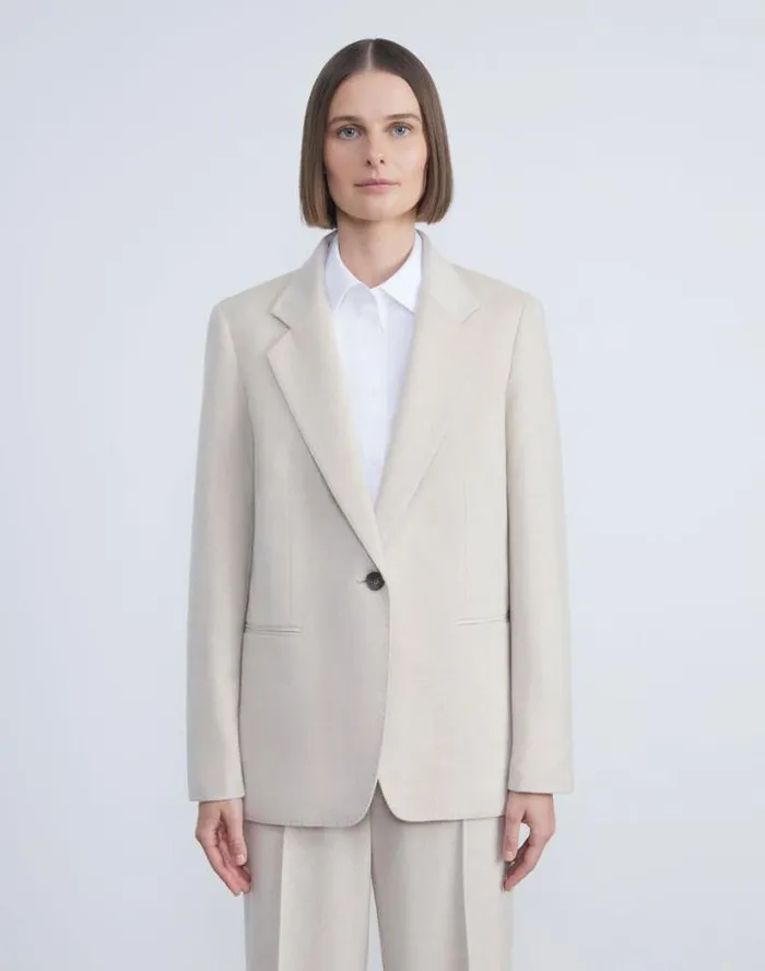 Lafayette 148 New York CashmereWool Mlange SingleButton Blazer Oatmeal Melange Ready To Wear Jackets and Blazers