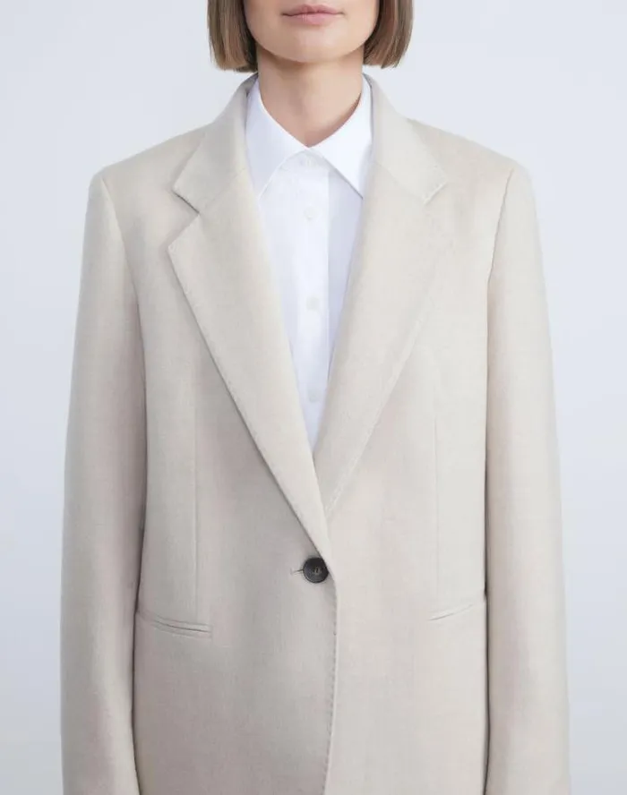 Lafayette 148 New York CashmereWool Mlange SingleButton Blazer Oatmeal Melange Ready To Wear Jackets and Blazers