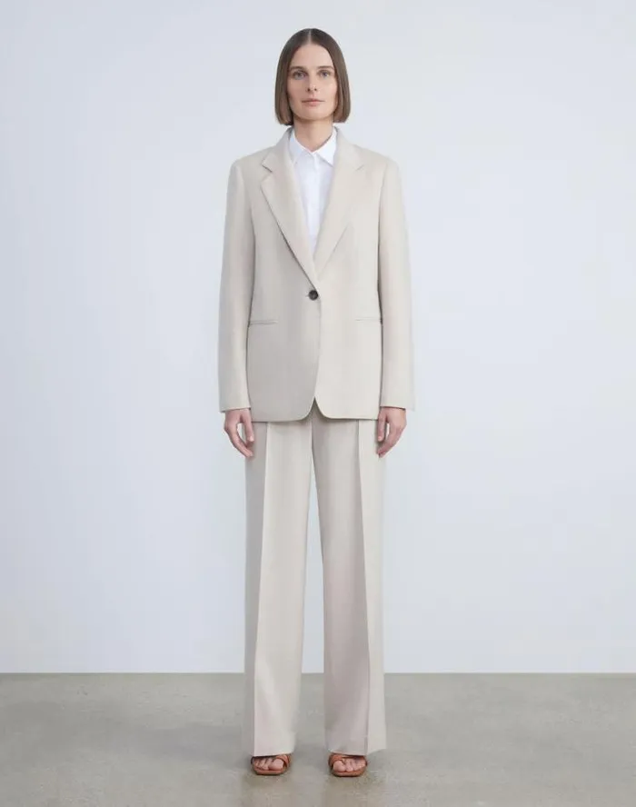 Lafayette 148 New York CashmereWool Mlange SingleButton Blazer Oatmeal Melange Ready To Wear Jackets and Blazers