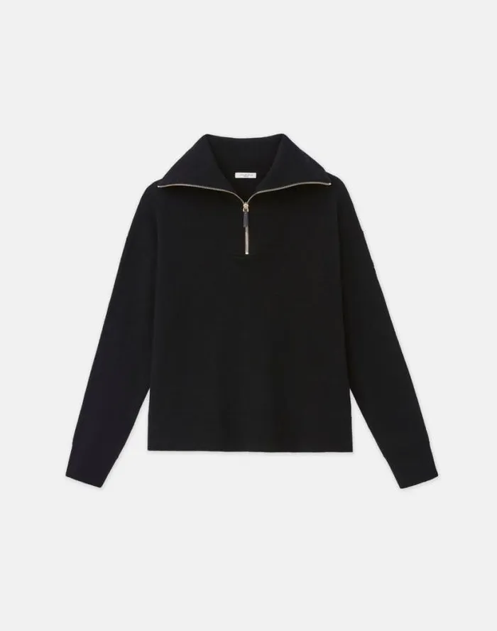 Lafayette 148 New York Cashmerino Half Zip Sweater Black Ready To Wear Sweaters and Knits Lafayette 148 New York Cashmerino Half Zip Sweater Black Ready To Wear Sweaters and Knits
