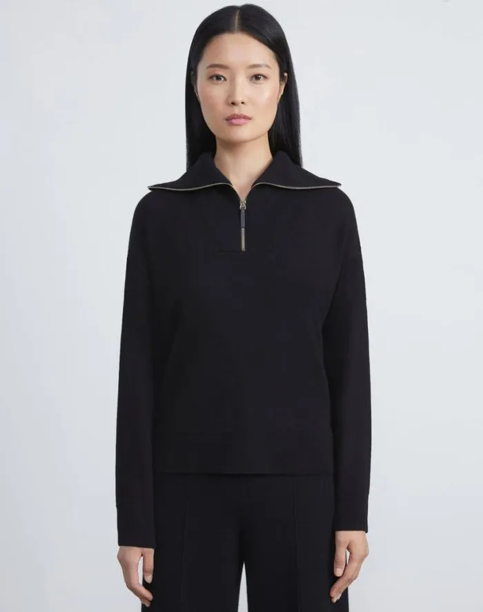 Lafayette 148 New York Cashmerino Half Zip Sweater Black Ready To Wear Sweaters and Knits