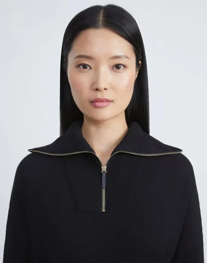 Lafayette 148 New York Cashmerino Half Zip Sweater Black Ready To Wear Sweaters and Knits