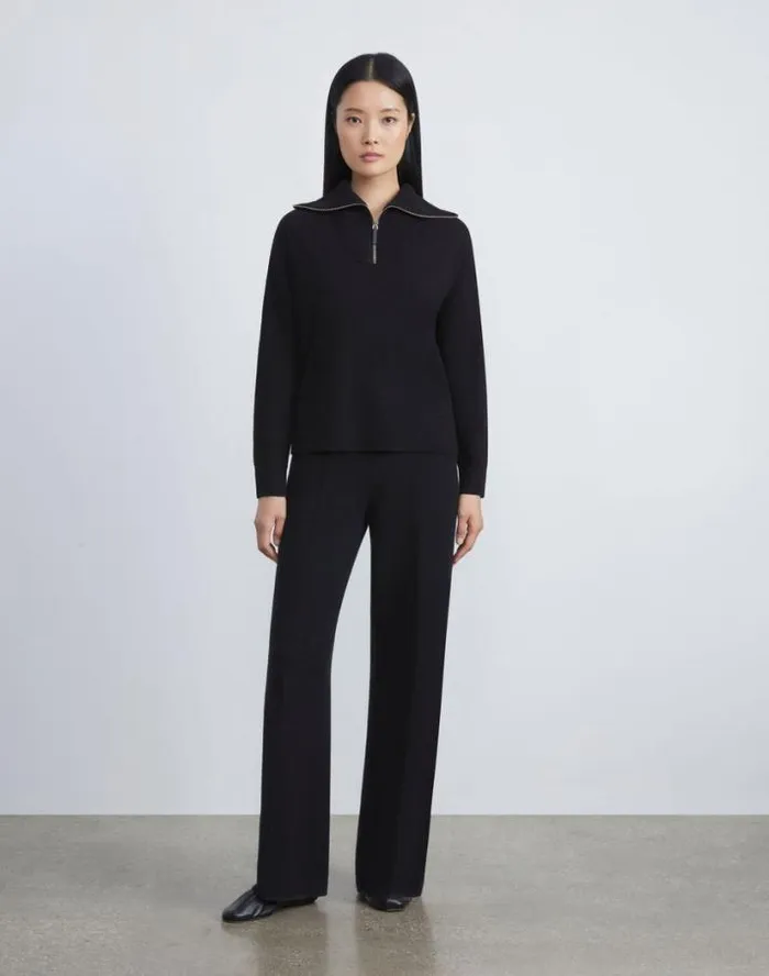 Lafayette 148 New York Cashmerino Half Zip Sweater Black Ready To Wear Sweaters and Knits