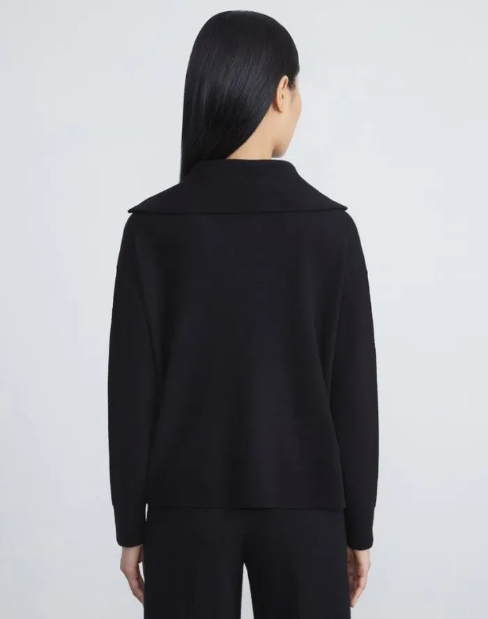 Lafayette 148 New York Cashmerino Half Zip Sweater Black Ready To Wear Sweaters and Knits