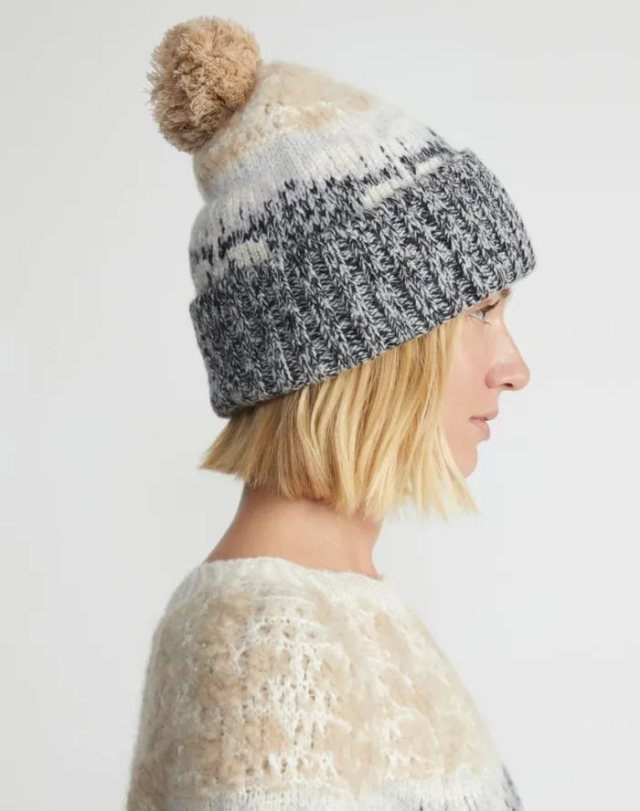 Lafayette 148 New York Fair Isle Jacquard CashmereSilk Beanie Dune Multi Accessories Hats
