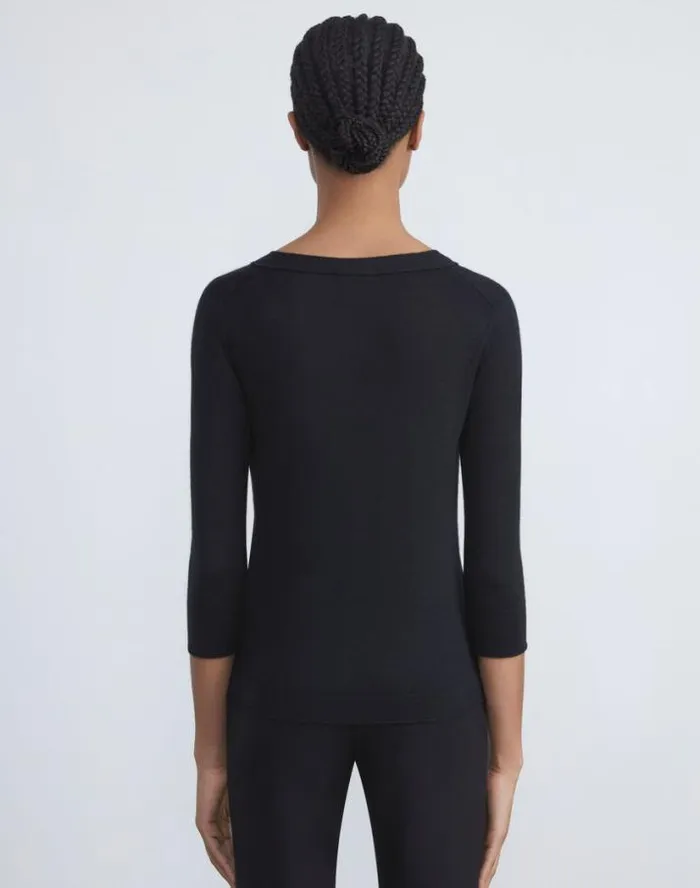 Lafayette 148 New York Fine Gauge Cashmere VNeck Sweater Black Ready To Wear Sweaters and Knits