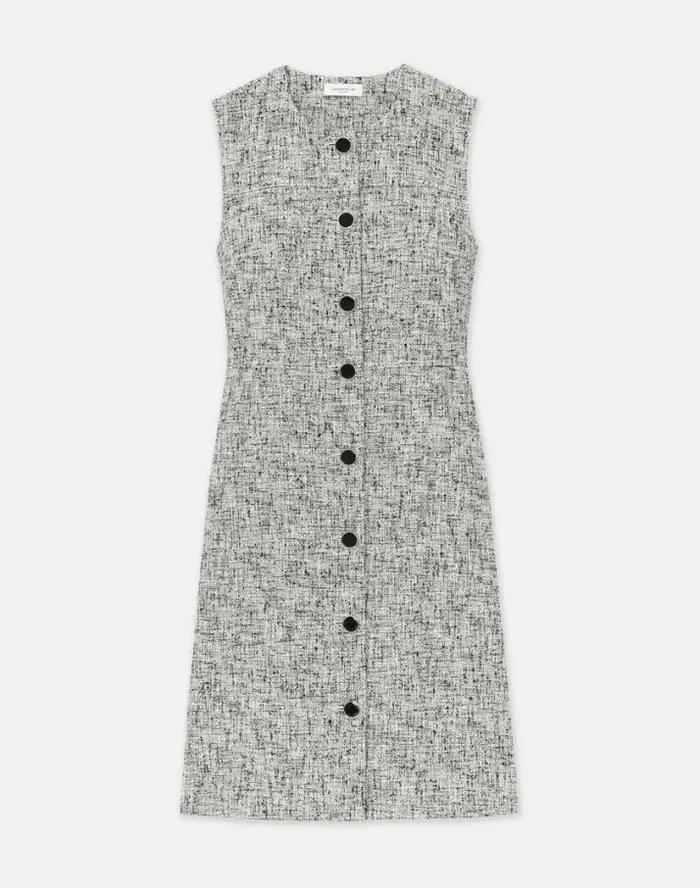 Lafayette 148 New York LinenCotton Boucl Tweed Buttoned Dress Black Multi Ready To Wear Dresses