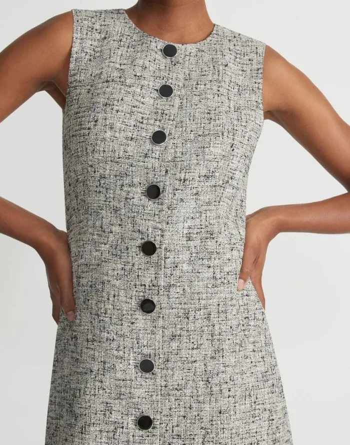 Lafayette 148 New York LinenCotton Boucl Tweed Buttoned Dress Black Multi Ready To Wear Dresses
