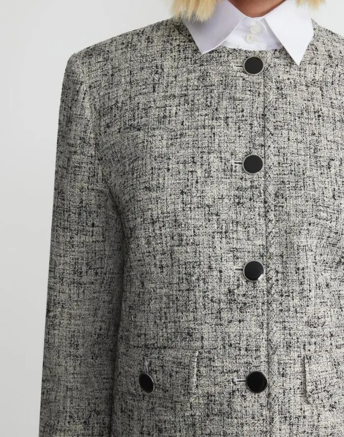 Lafayette 148 New York LinenCotton Boucl Tweed Collarless Buttoned Jacket Black Multi Ready To Wear Jackets and Blazers
