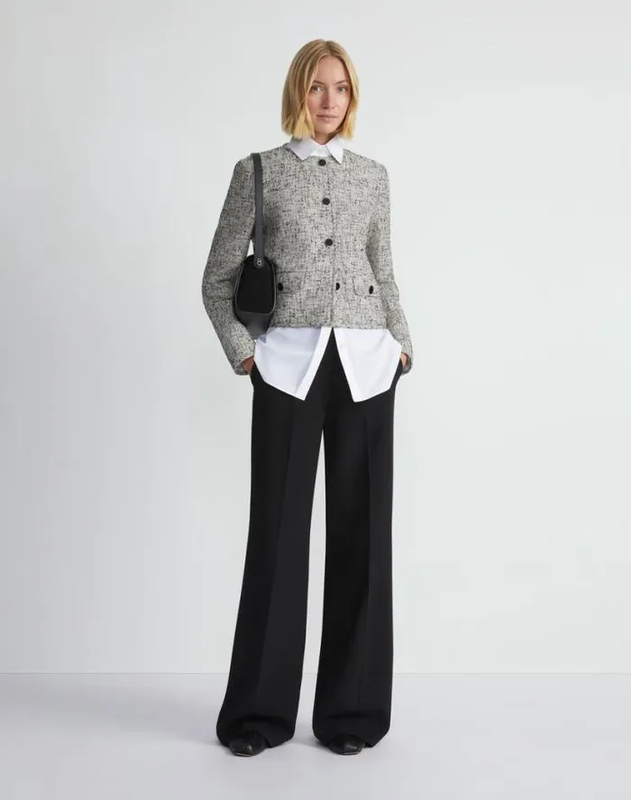 Lafayette 148 New York LinenCotton Boucl Tweed Collarless Buttoned Jacket Black Multi Ready To Wear Jackets and Blazers