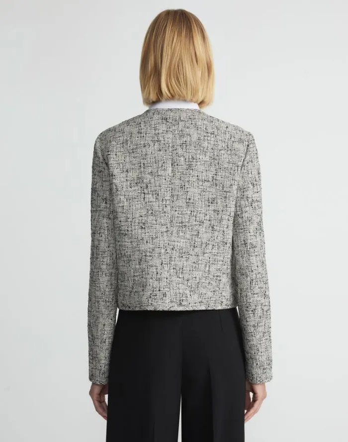 Lafayette 148 New York LinenCotton Boucl Tweed Collarless Buttoned Jacket Black Multi Ready To Wear Jackets and Blazers