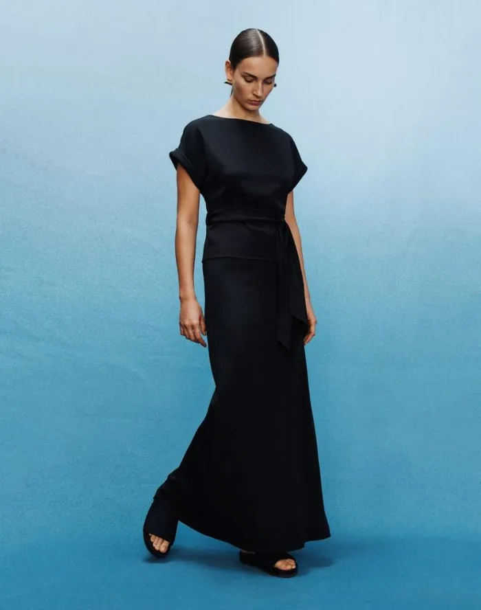 Lafayette 148 New York Organic Silk Stretch Crepe De Chine Skirt Black Ready To Wear Skirts