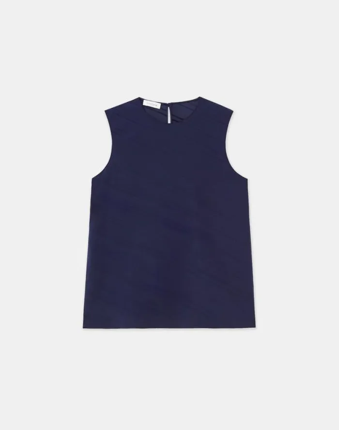 Lafayette 148 New York Sateen Diagonal Pleat Blouse Midnight Blue Ready To Wear Blouses and Shirts Lafayette 148 New York Sateen Diagonal Pleat Blouse Midnight Blue Ready To Wear Blouses and Shirts