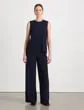 Lafayette 148 New York Sateen Diagonal Pleat Blouse Midnight Blue Ready To Wear Blouses and Shirts