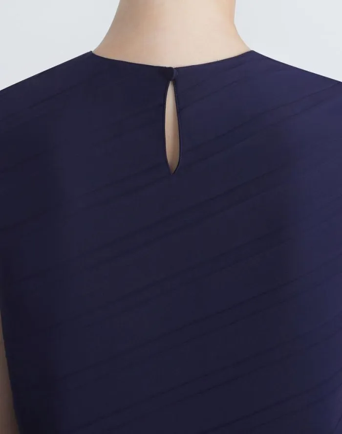 Lafayette 148 New York Sateen Diagonal Pleat Blouse Midnight Blue Ready To Wear Blouses and Shirts
