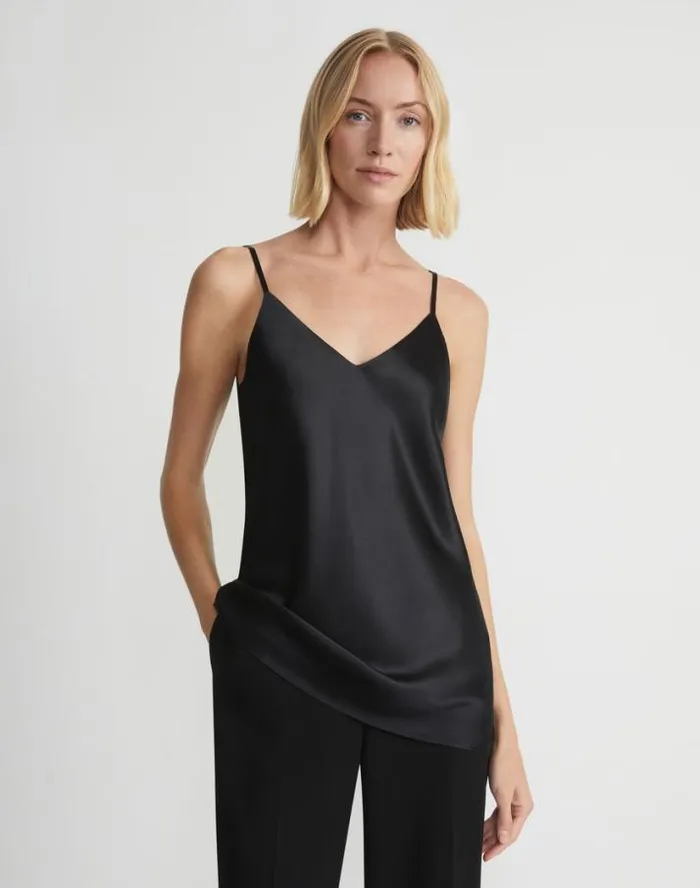 Lafayette 148 New York Silk Charmeuse Bias Tank Black Ready To Wear Blouses and Shirts