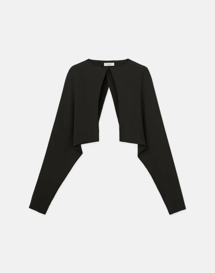Lafayette 148 New York Silk Stretch Crepe De Chine Cutaway Bolero Black Ready To Wear Jackets and Blazers Lafayette 148 New York Silk Stretch Crepe De Chine Cutaway Bolero Black Ready To Wear Jackets and Blazers