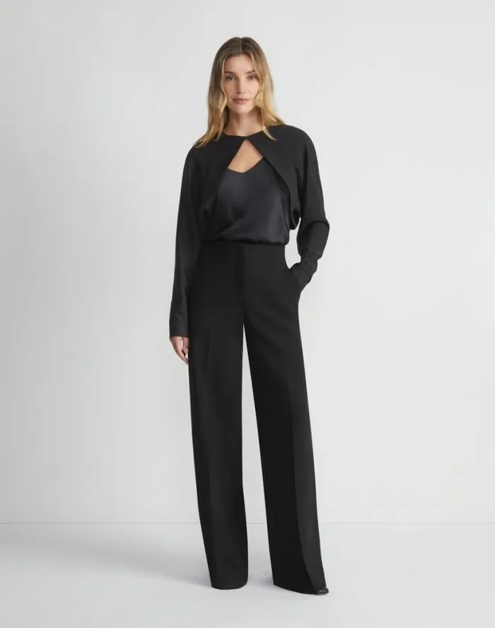 Lafayette 148 New York Silk Stretch Crepe De Chine Cutaway Bolero Black Ready To Wear Jackets and Blazers
