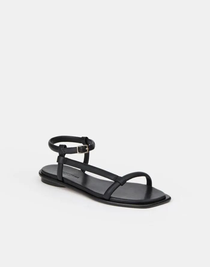 Lafayette 148 New York Soft Calfskin Leather City Sandal Black Shoes Sandals