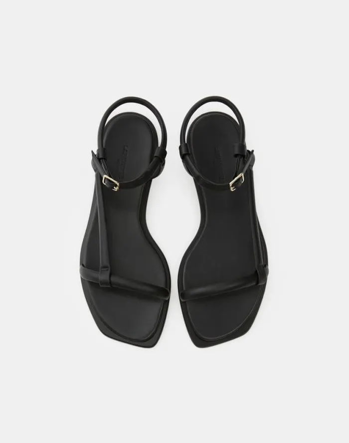 Lafayette 148 New York Soft Calfskin Leather City Sandal Black Shoes Sandals