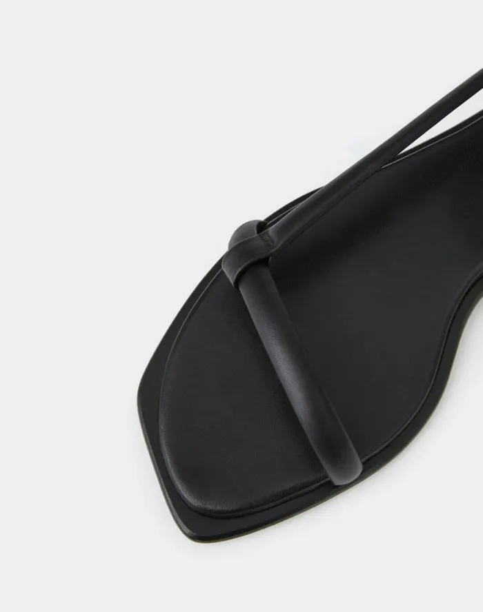 Lafayette 148 New York Soft Calfskin Leather City Sandal Black Shoes Sandals