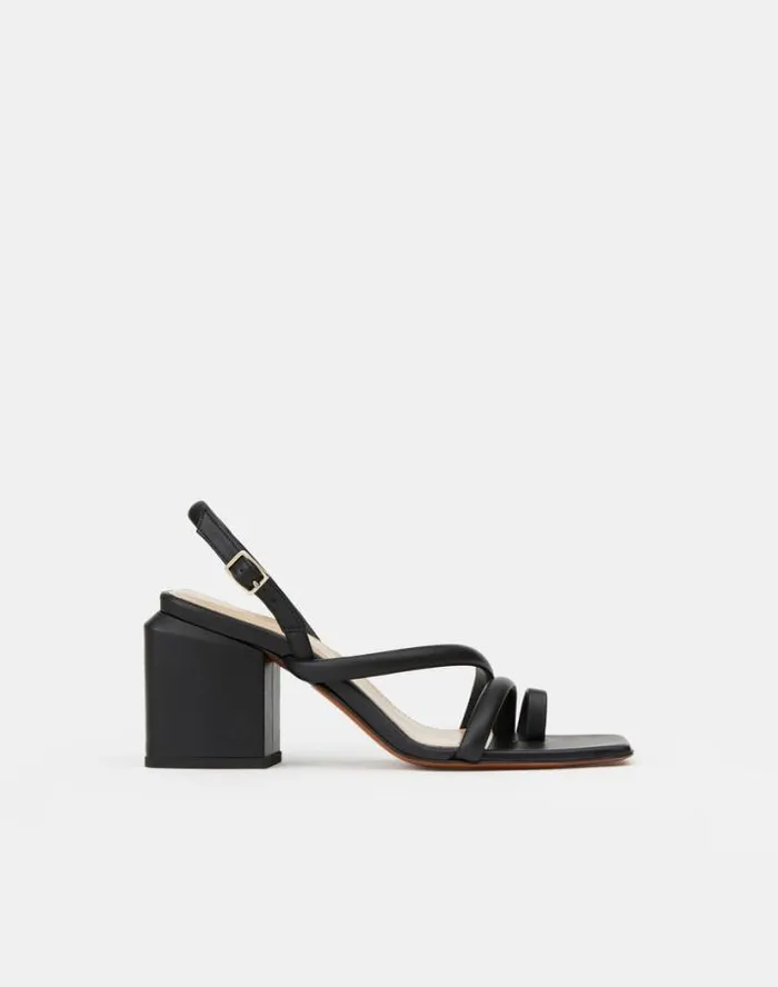 Lafayette 148 New York Soft Calfskin Leather Heeled City Sandal Black Shoes Sandals