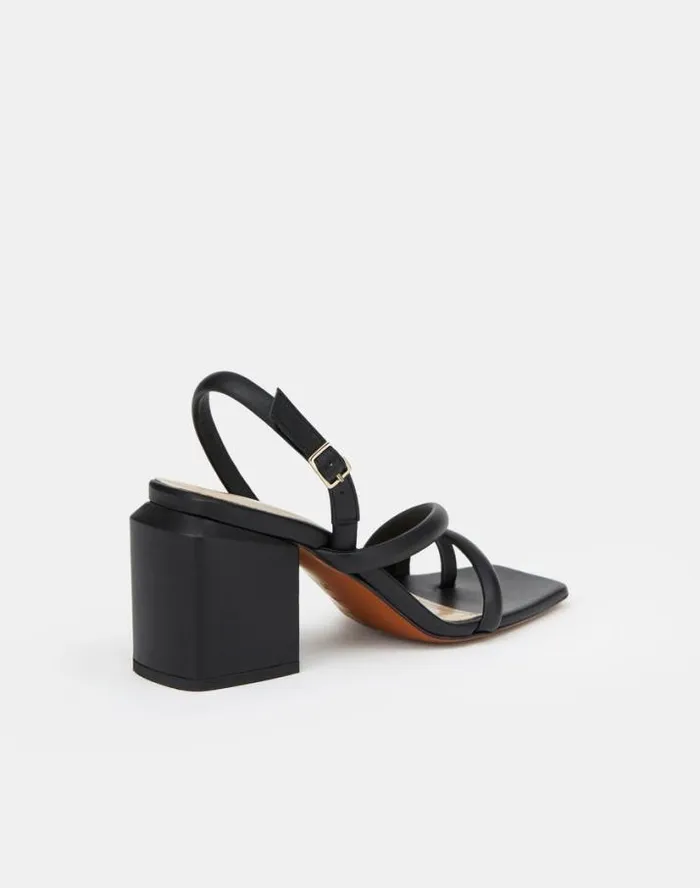 Lafayette 148 New York Soft Calfskin Leather Heeled City Sandal Black Shoes Sandals