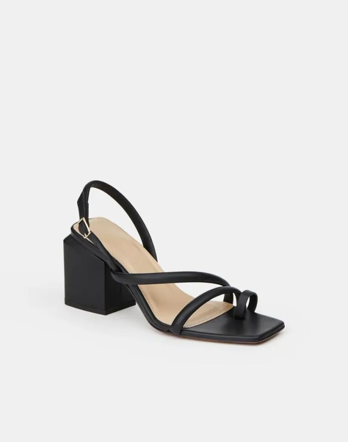 Lafayette 148 New York Soft Calfskin Leather Heeled City Sandal Black Shoes Sandals
