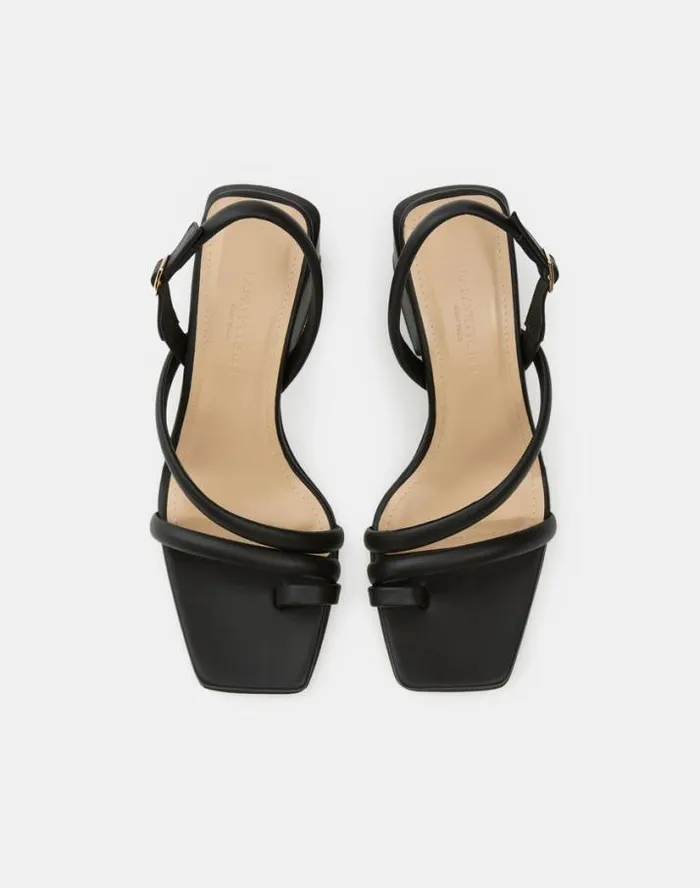Lafayette 148 New York Soft Calfskin Leather Heeled City Sandal Black Shoes Sandals