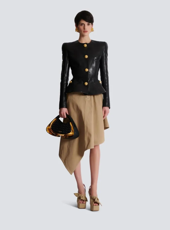 Lambskin Leather Peplum Jacket Black Women Balmain Jackets And Blazers