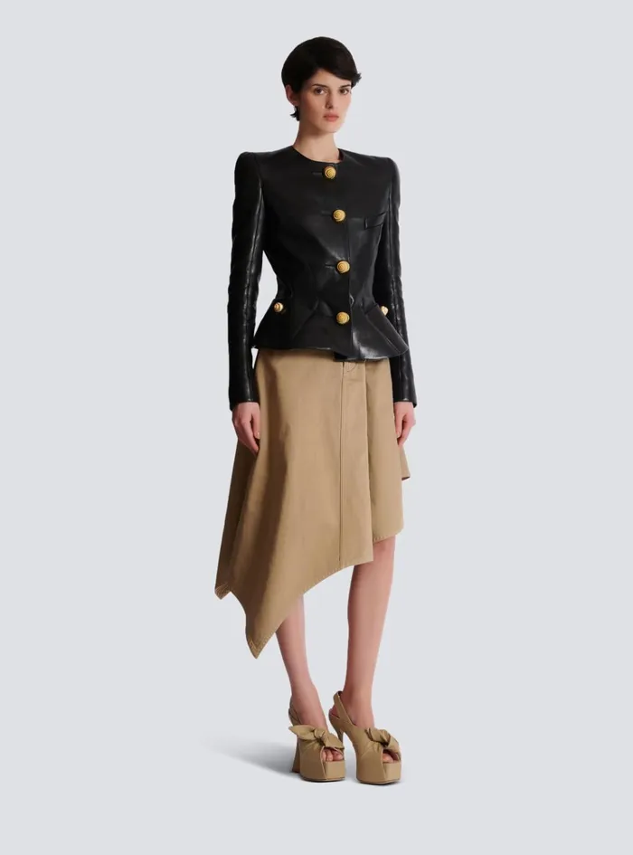 Lambskin Leather Peplum Jacket Black Women Balmain Jackets And Blazers