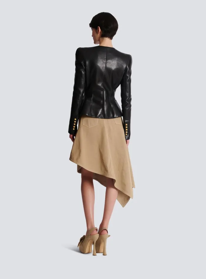 Lambskin Leather Peplum Jacket Black Women Balmain Jackets And Blazers