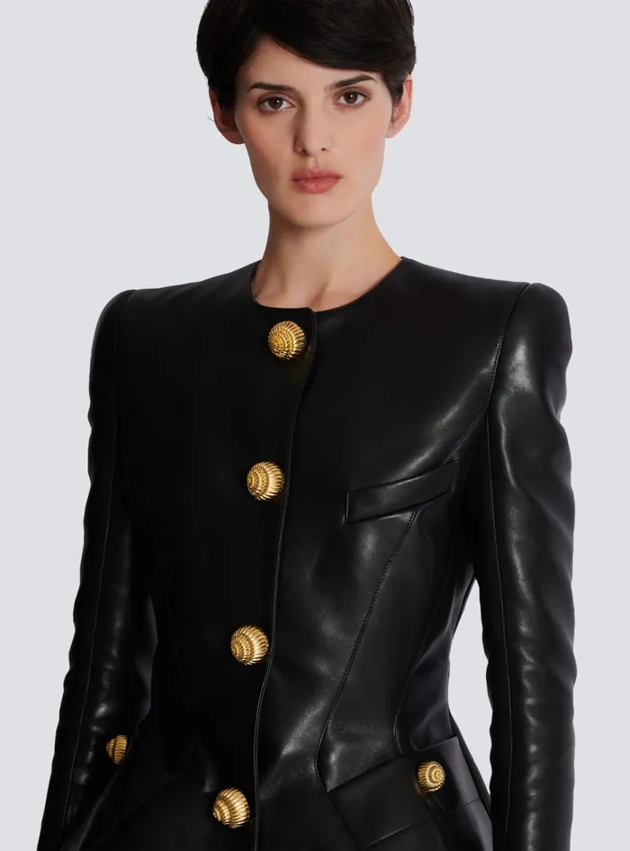 Lambskin Leather Peplum Jacket Black Women Balmain Jackets And Blazers