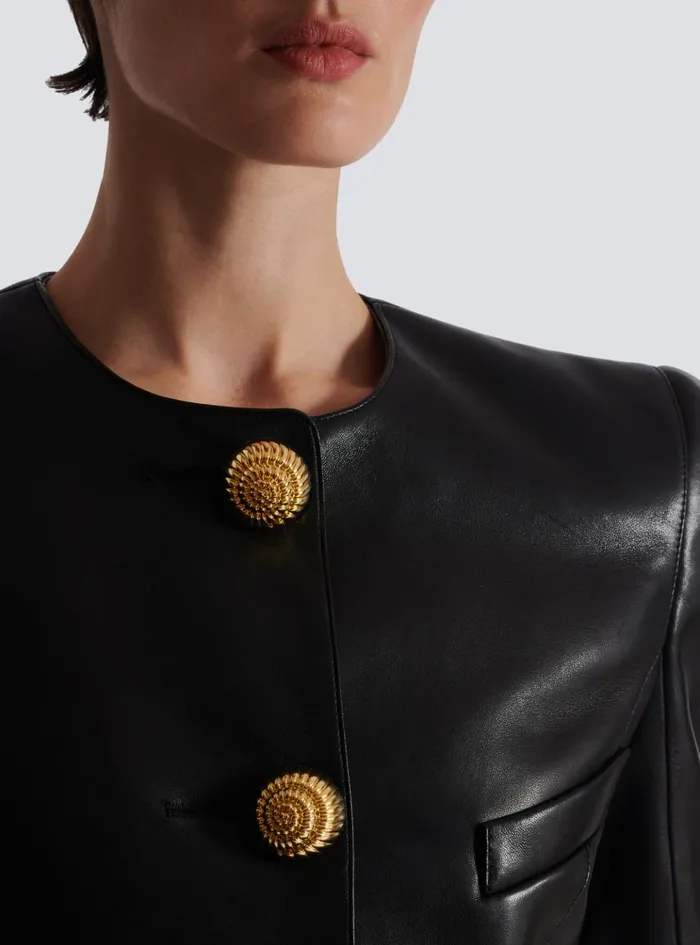 Lambskin Leather Peplum Jacket Black Women Balmain Jackets And Blazers