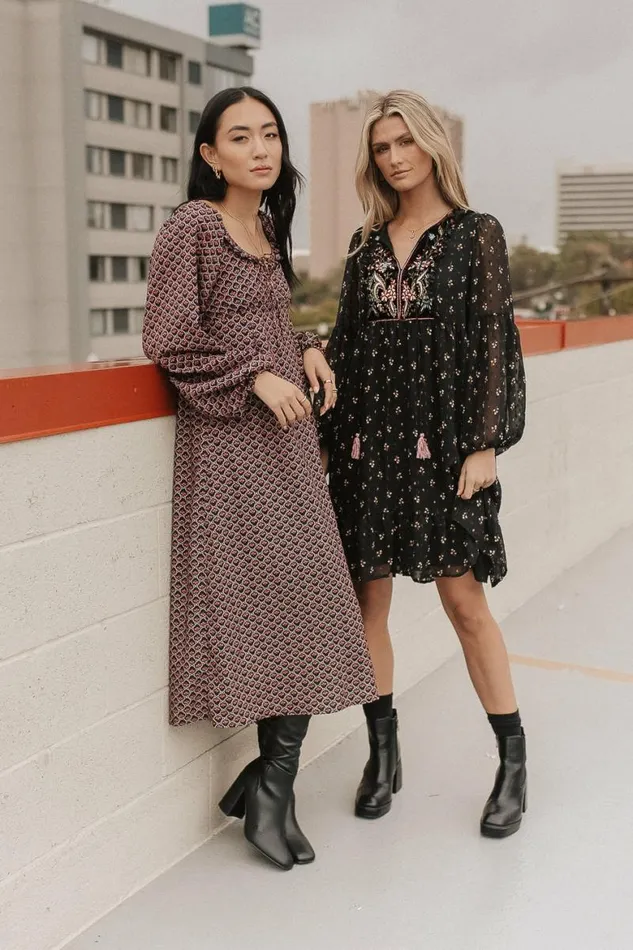 Layne Printed Midi Dress Black Women Bohme Dresses