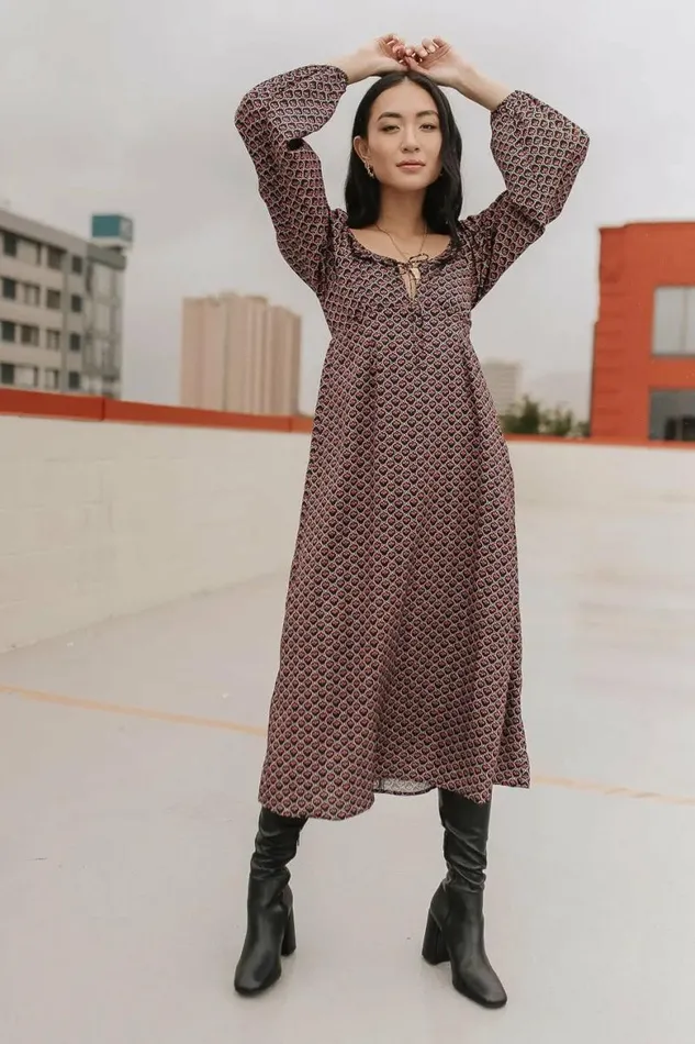 Layne Printed Midi Dress Black Women Bohme Dresses